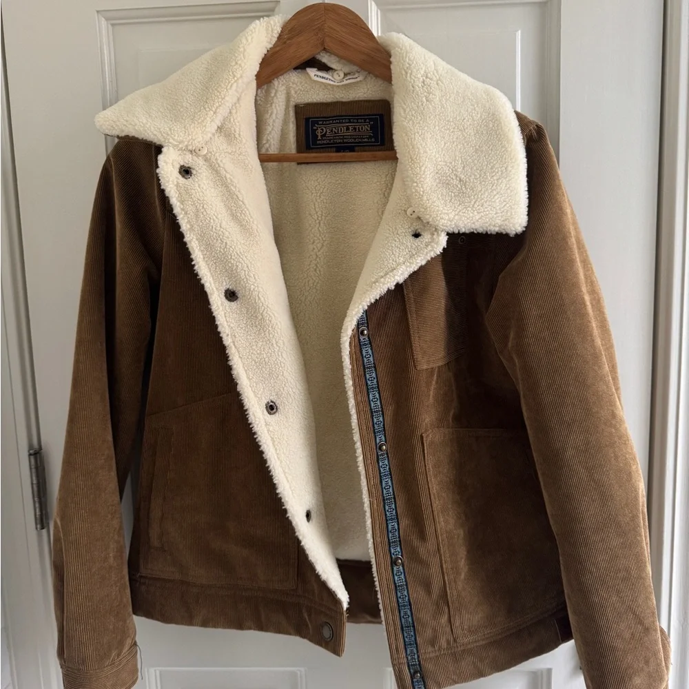 Pendleton Women's Tan Corduroy Jacket with Shearling Collar Small saddle - Picture 4 of 6